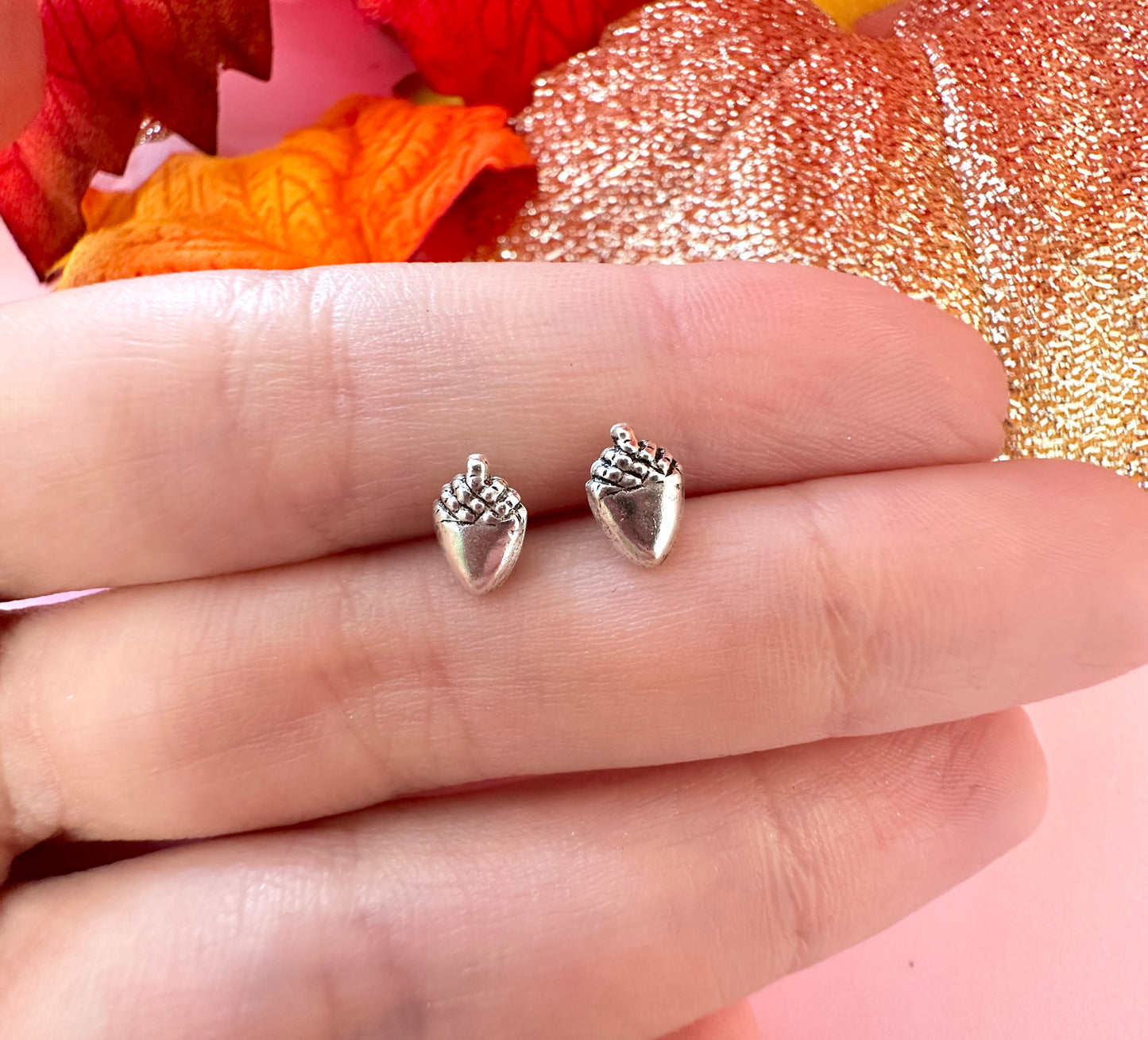 925 sterling silver Acorn stud earrings.