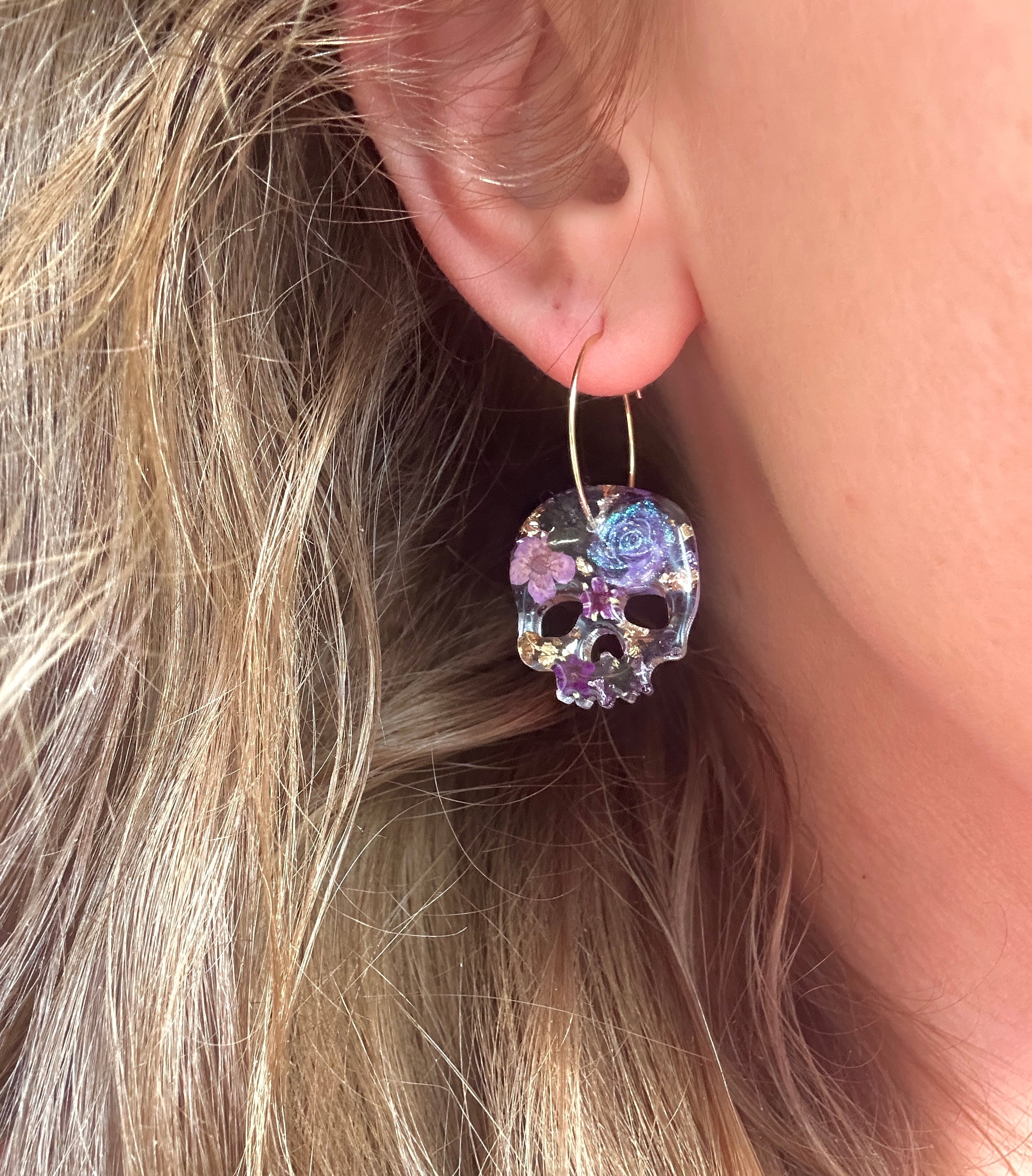 Nightshade flower Skull earrings