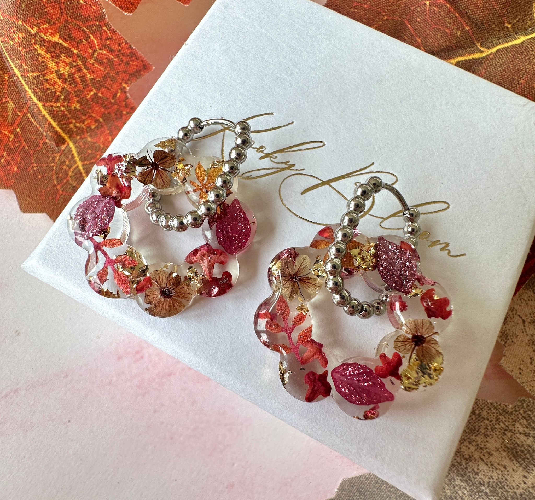 Autumn wreath bloom earrings