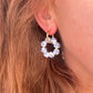 Gold Blue White floral bead ring hoop earrings.