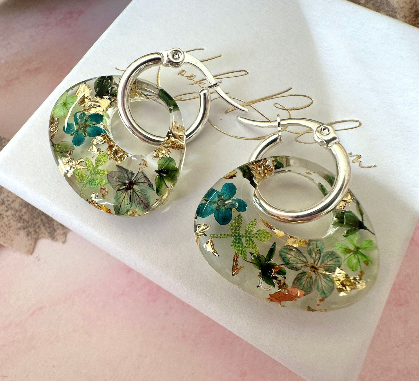 Olive oval green Flower earrings