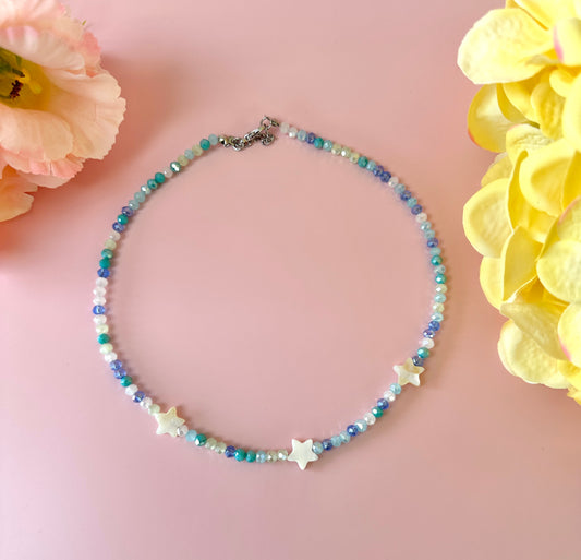 Blue Glass beaded Shell Star necklace.