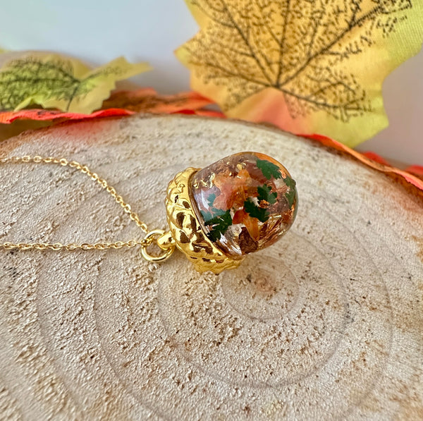 Gold Autumn Acorn necklace.