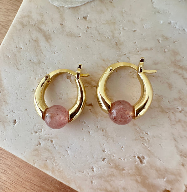 Quartz Bead Gold Hoop earrings.