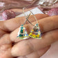 925 sterling Silver iridescent Glass Christmas tree hoop earrings.