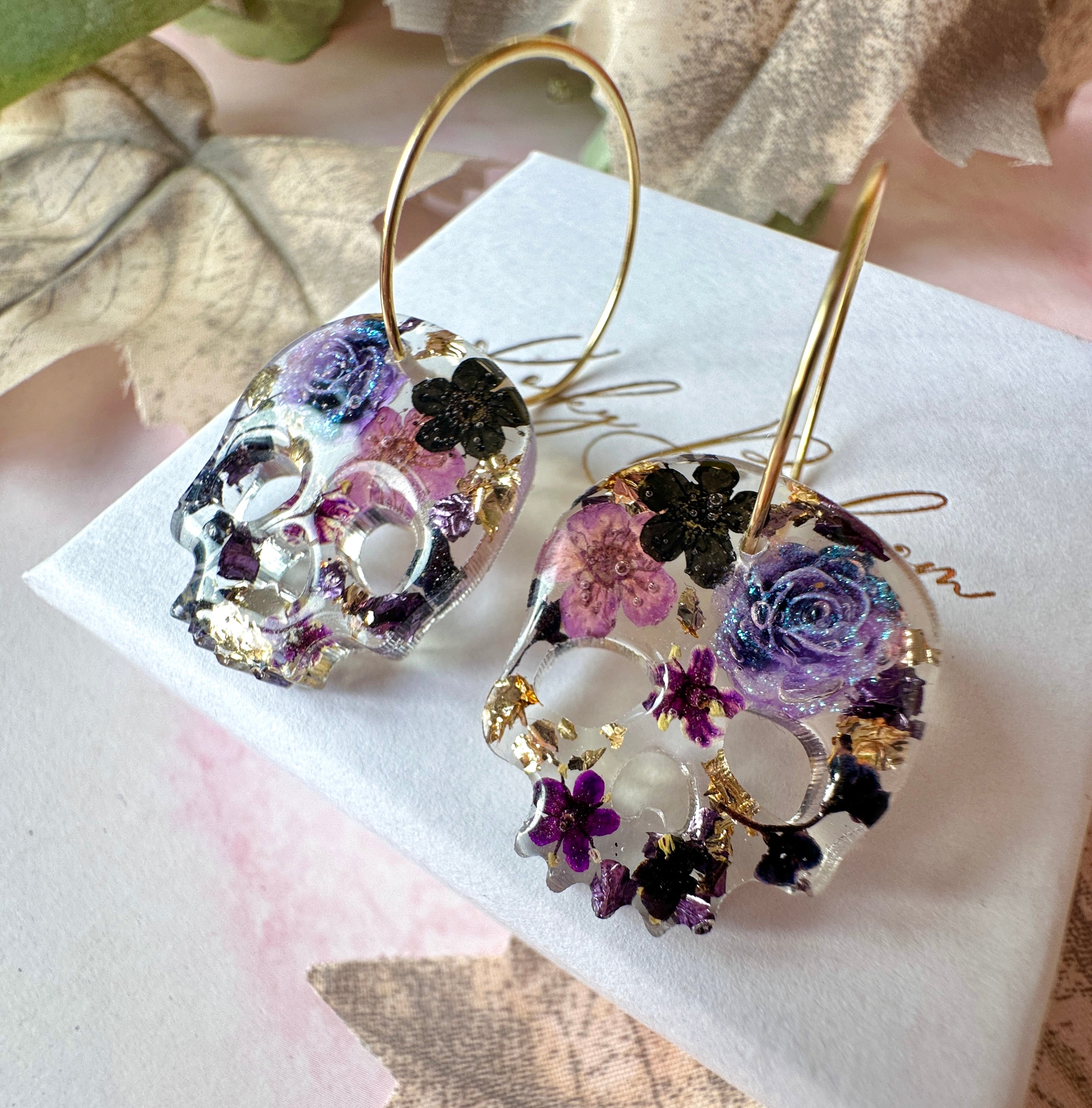 Nightshade flower Skull earrings