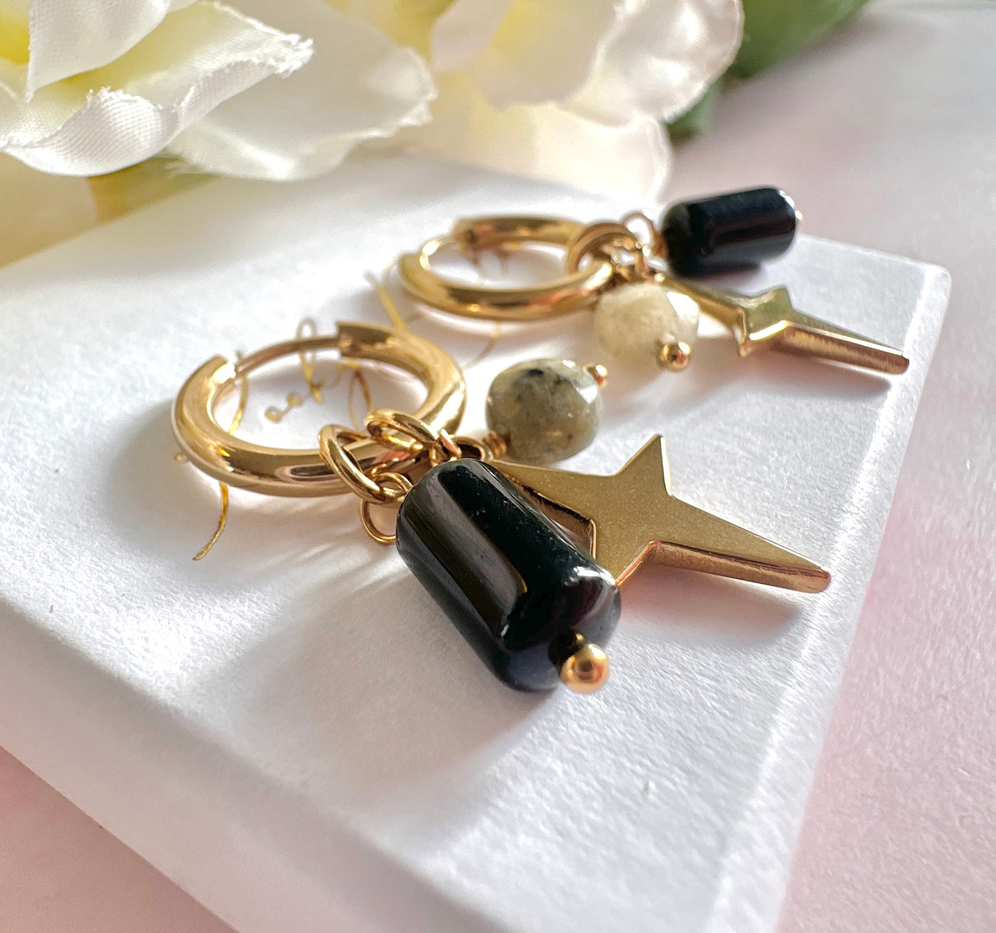 Gold Star Gemstone charm hoop earrings