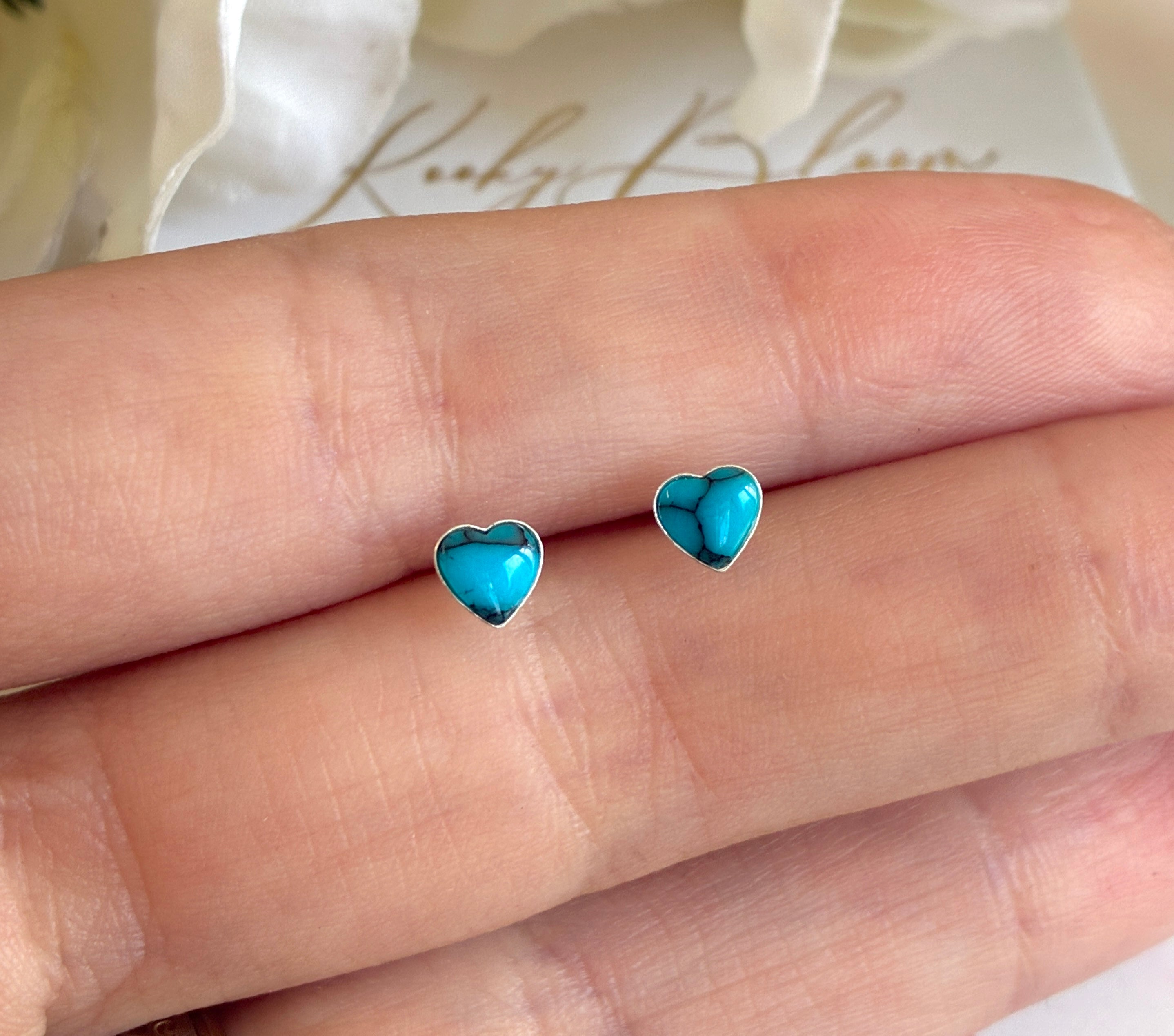 925 Sterling silver Turquoise Heart stud earrings.