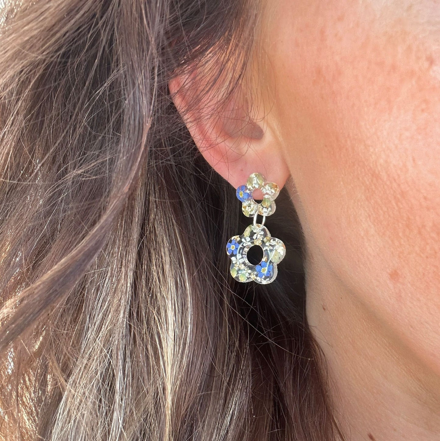 Forget me not Flower Bloom drop stud earrings.