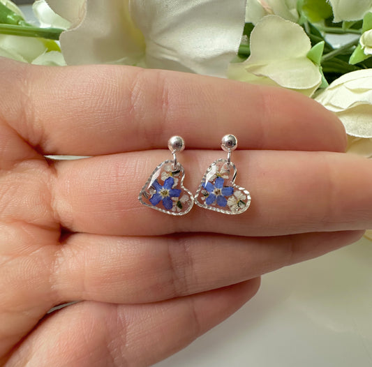 Tiny forget me not Heart Stud earrings.