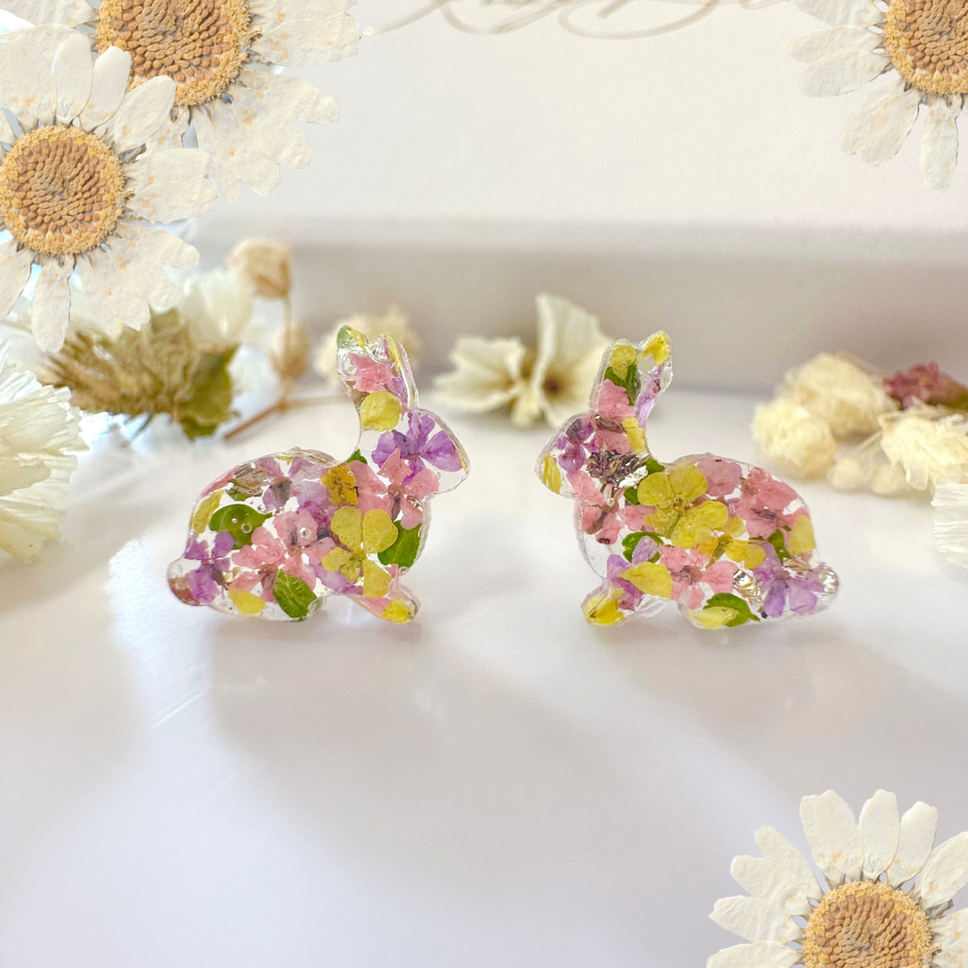 Tiny Bunny Bloom flower 925 sterling silver stud earrings.