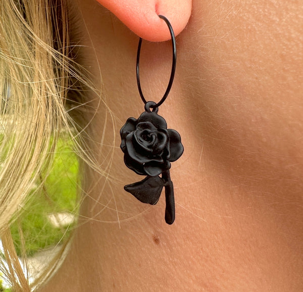 Black Rose Hoop earrings.