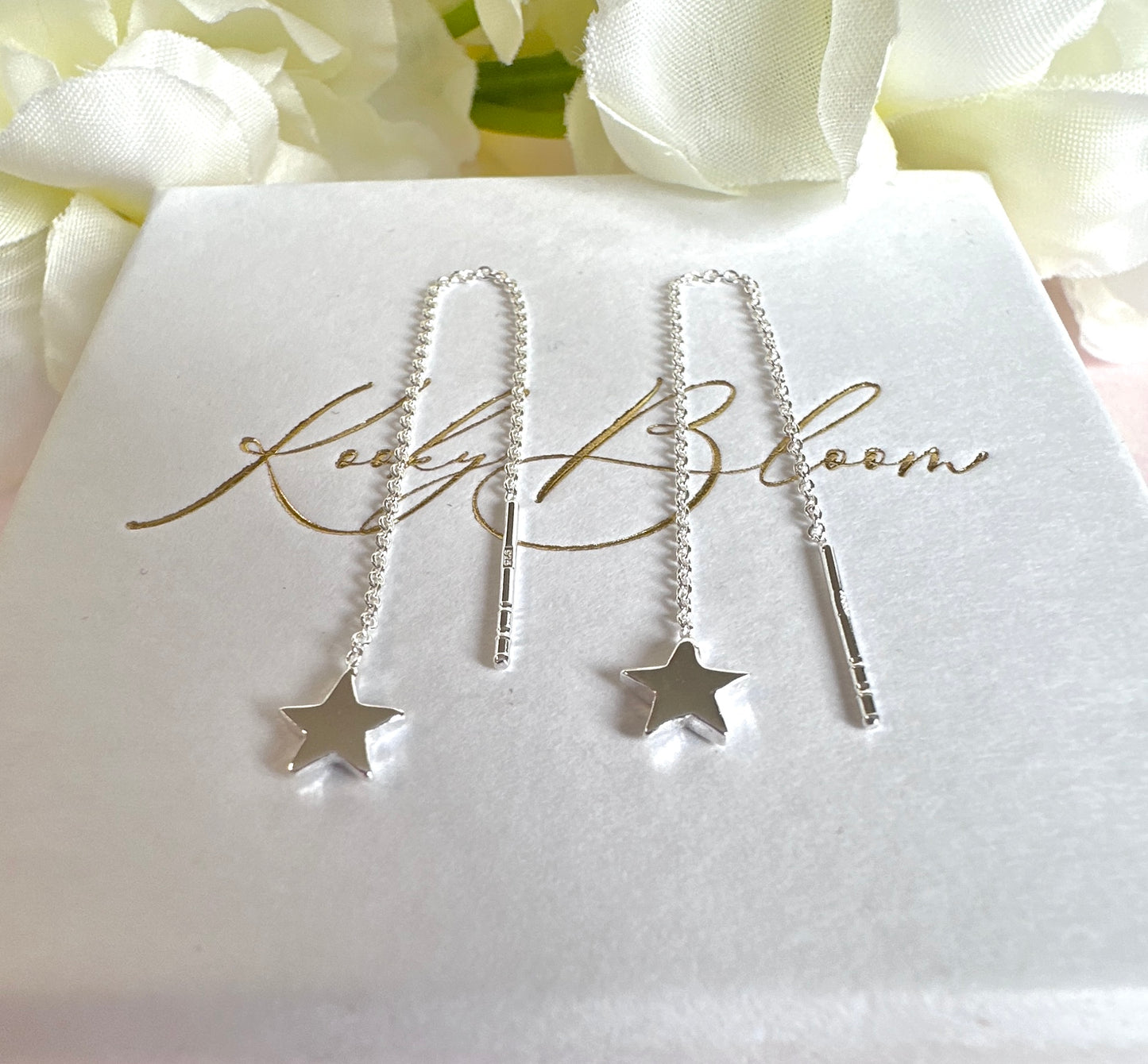 925 sterling silver Star thread through earrings.