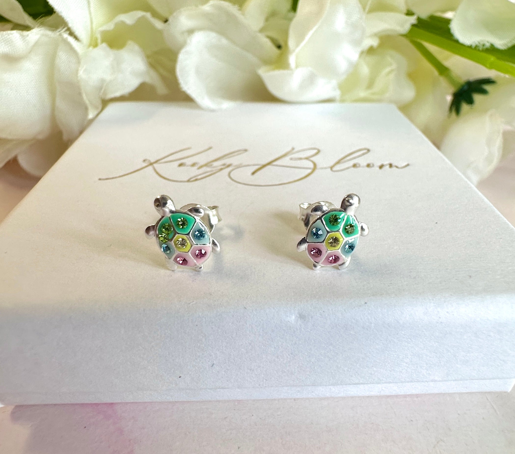 925 sterling silver Pastel Turtle stud earrings.