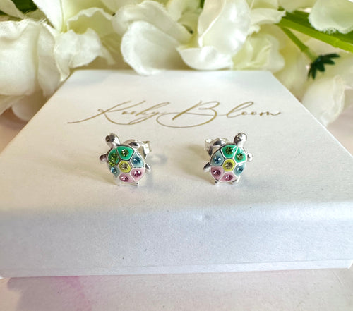 925 sterling silver Pastel Turtle stud earrings.