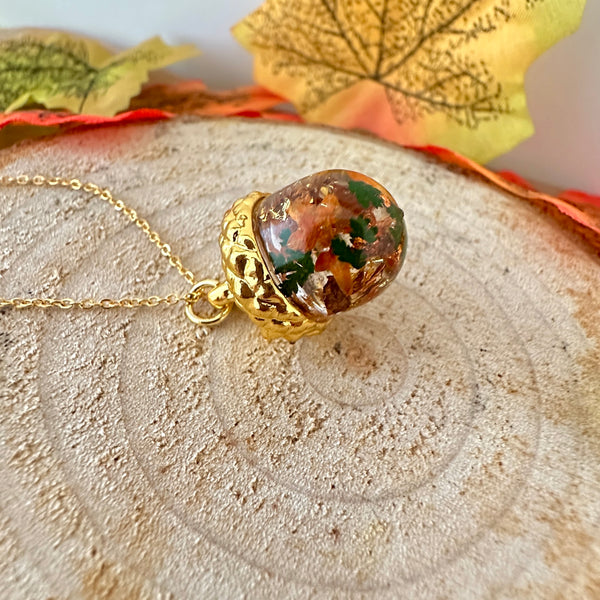 Gold Autumn Acorn necklace.