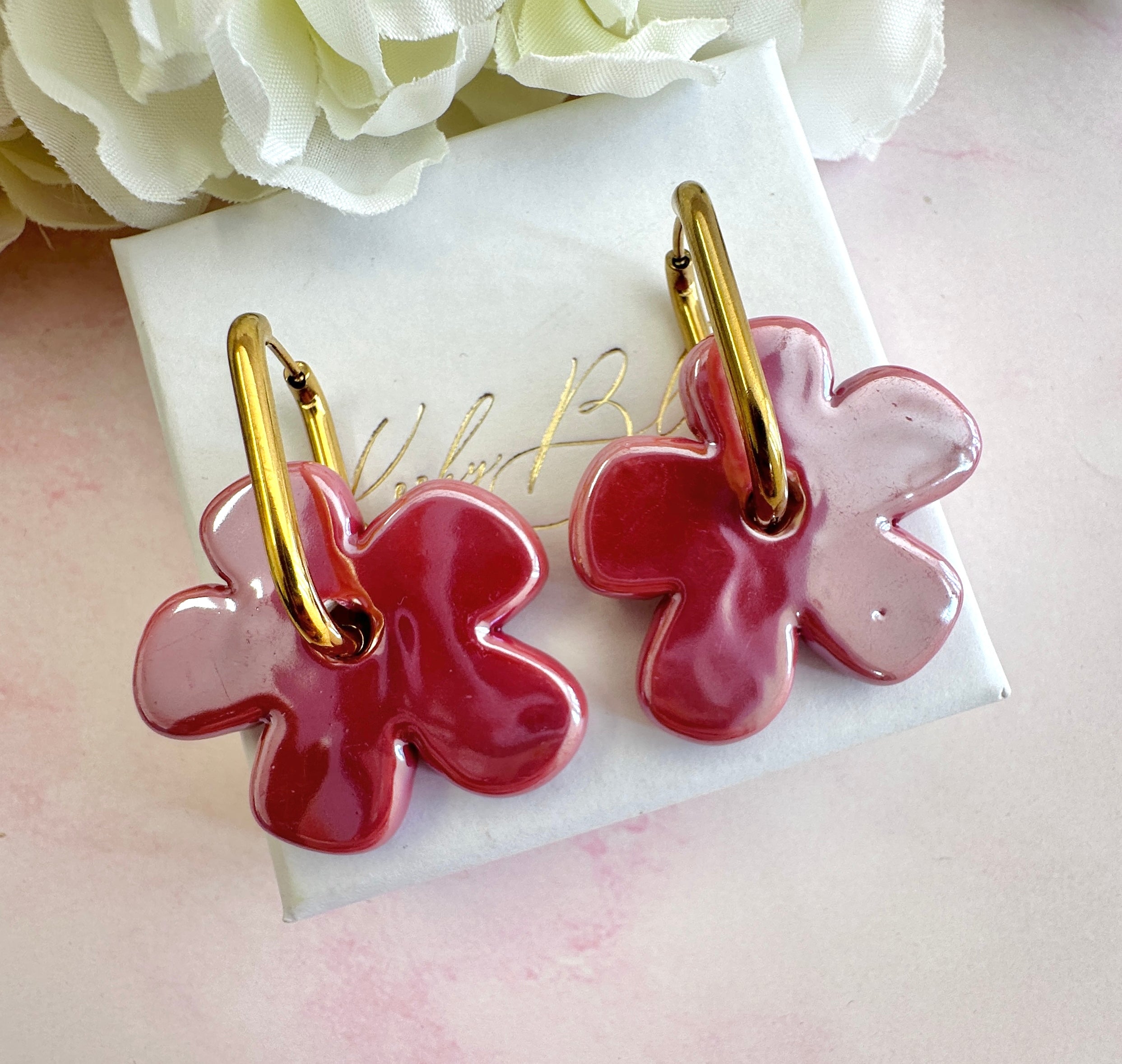 Colourful ceramic Flower earrings.