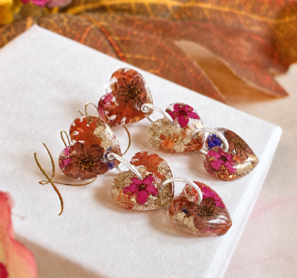 Autumn Mini Heart drop stud earrings.