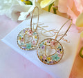 Pastel confetti flower Heart hoop earrings.