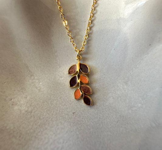 Gold Autumnal Leaf Branch necklace.