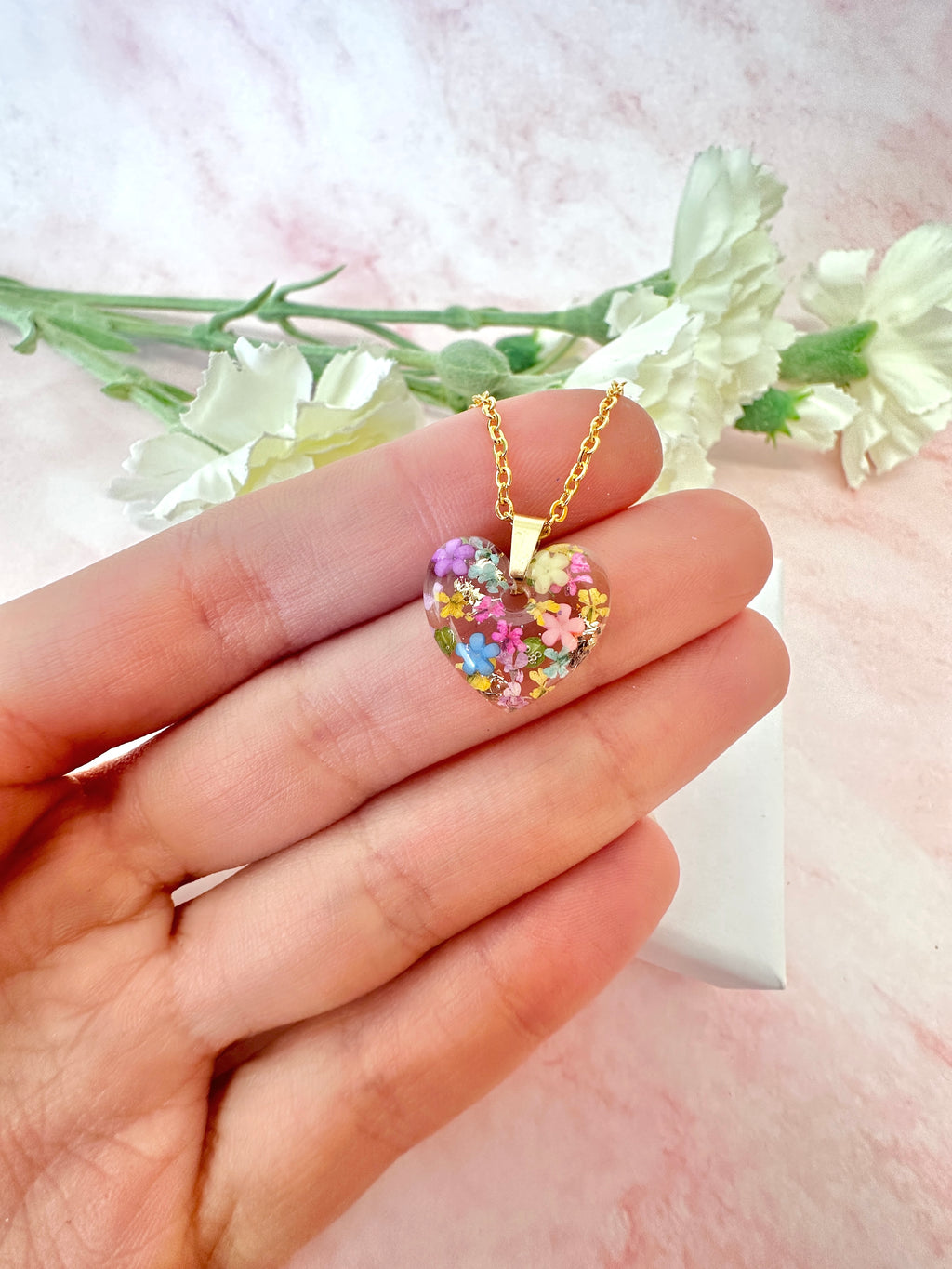 Gold Rainbow Burst bloom Heart Necklace