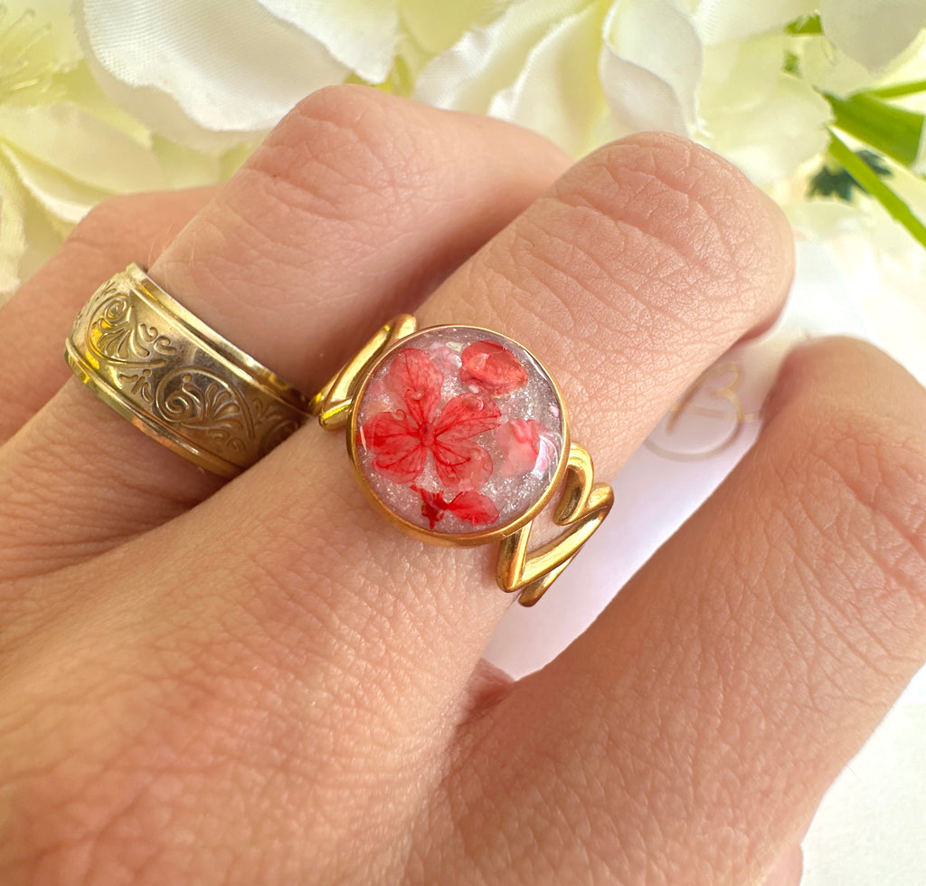 Gold Coral bloom Heart cuff ring.