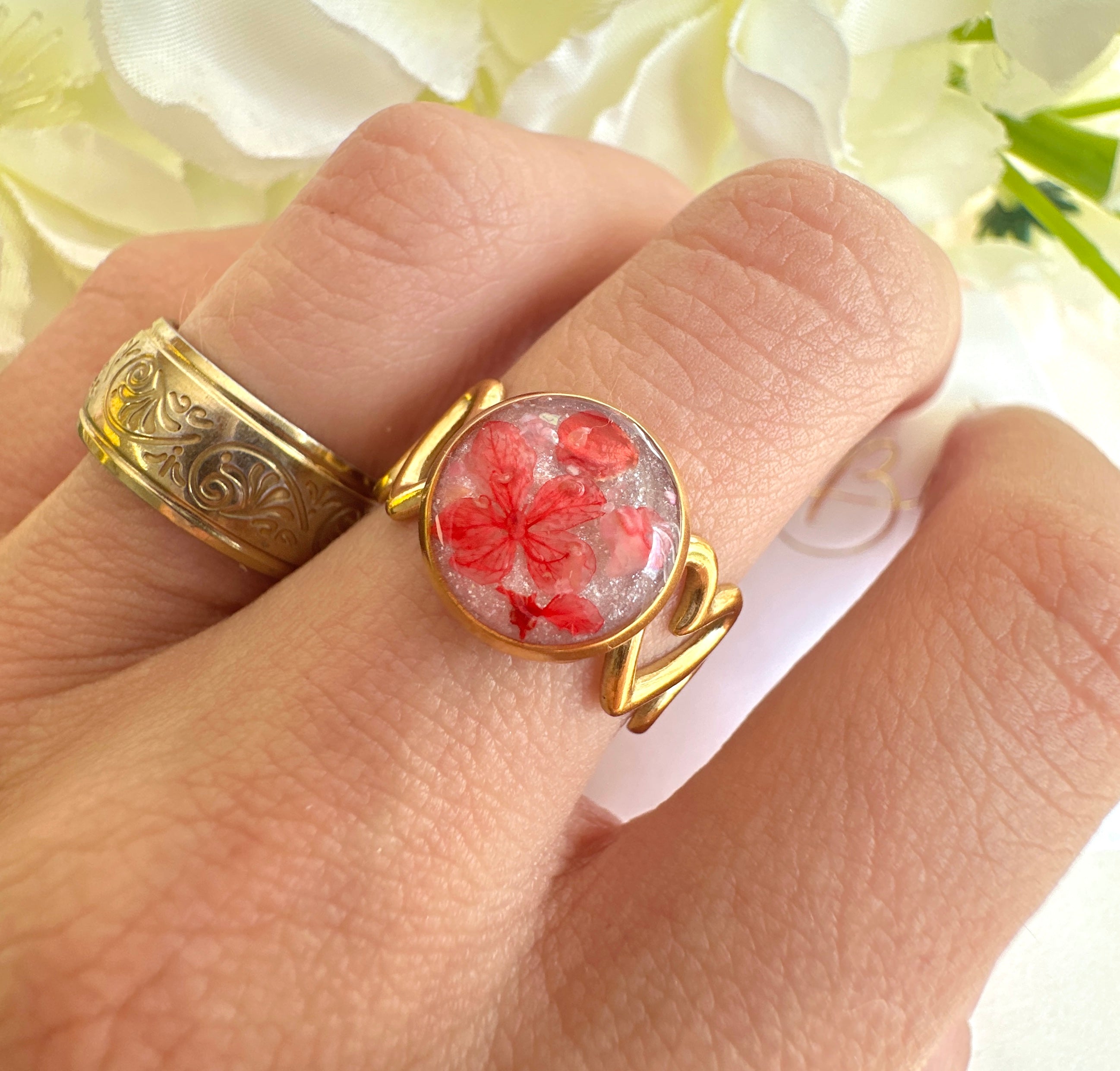 Gold Coral bloom Heart cuff ring.