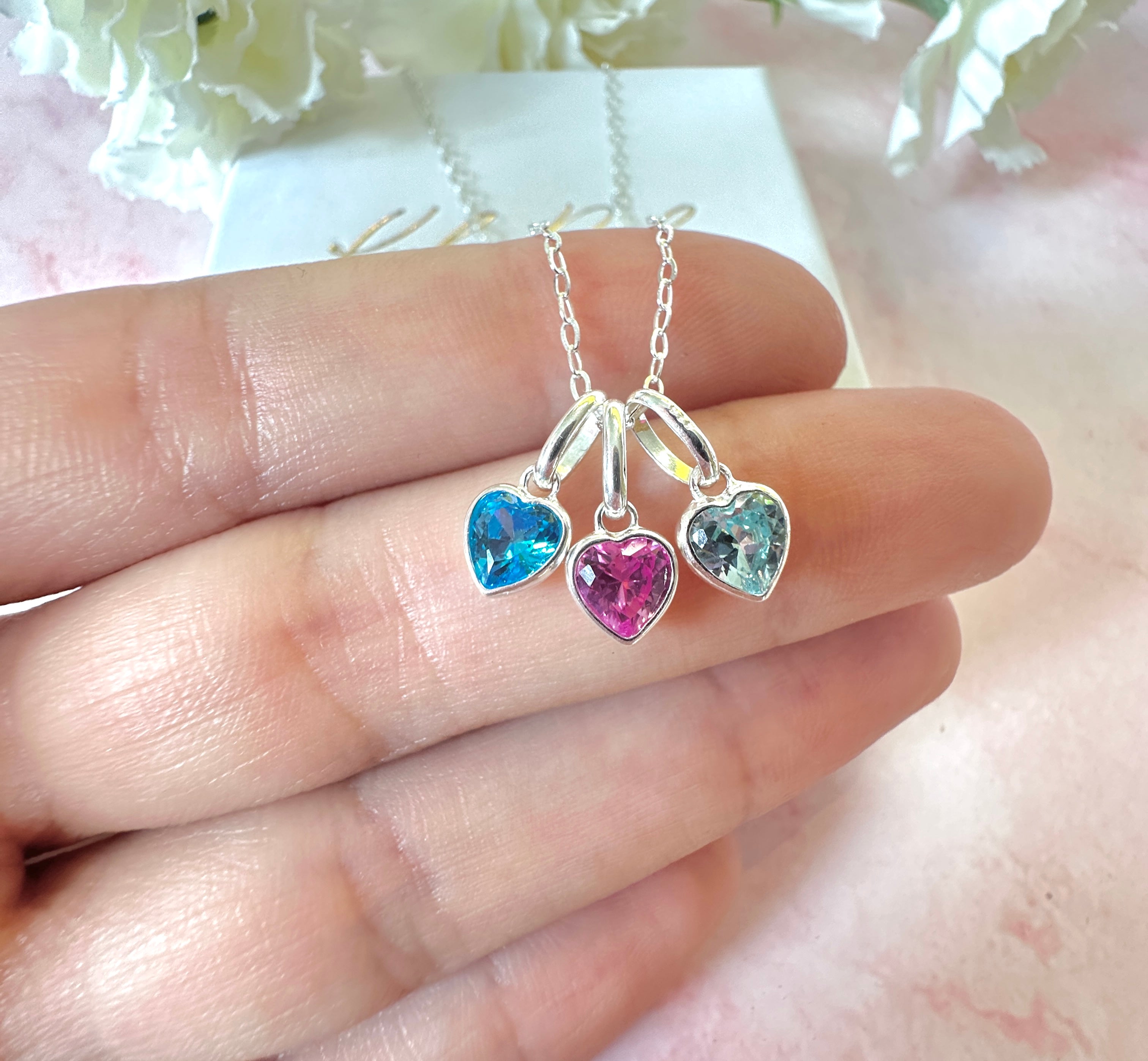 Sterling Silver Personalised HEART Birthstone necklace