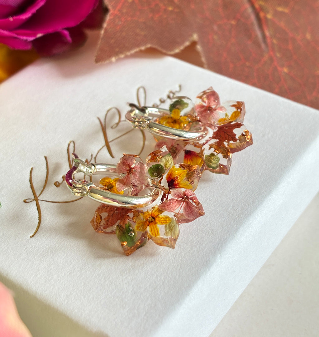 Autumn Sunflower bloom hoop earrings