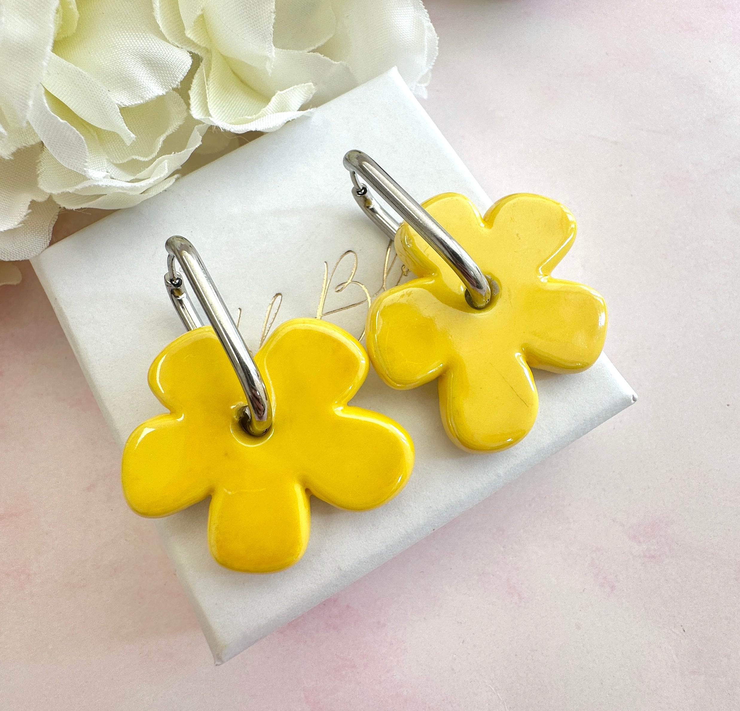 Colourful ceramic Flower earrings.