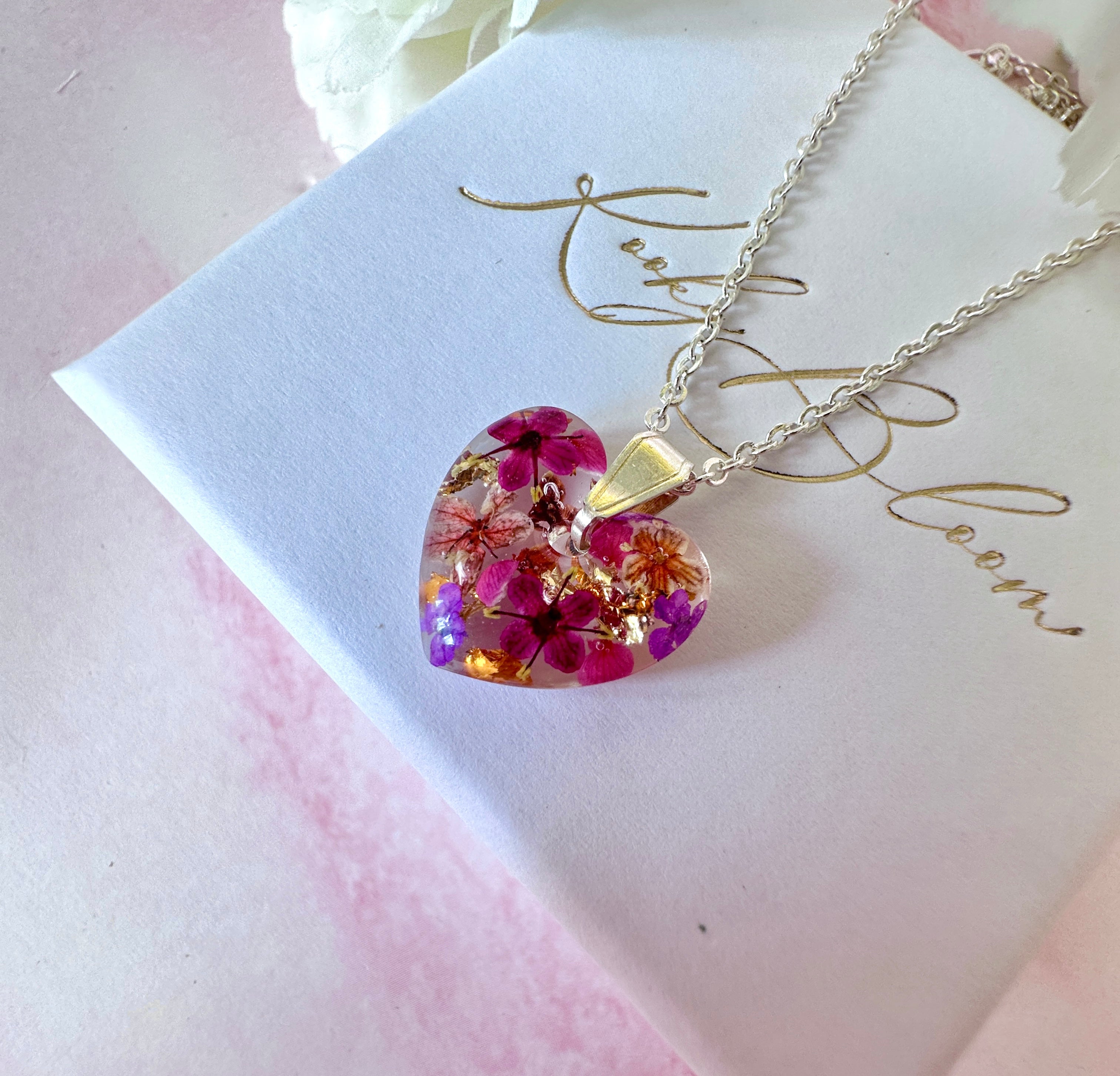 Silver Black Forest flower Heart Necklace