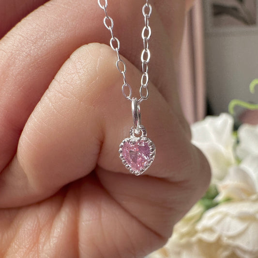 925 sterling silver Tiny CZ Heart Necklace - Different colour options.