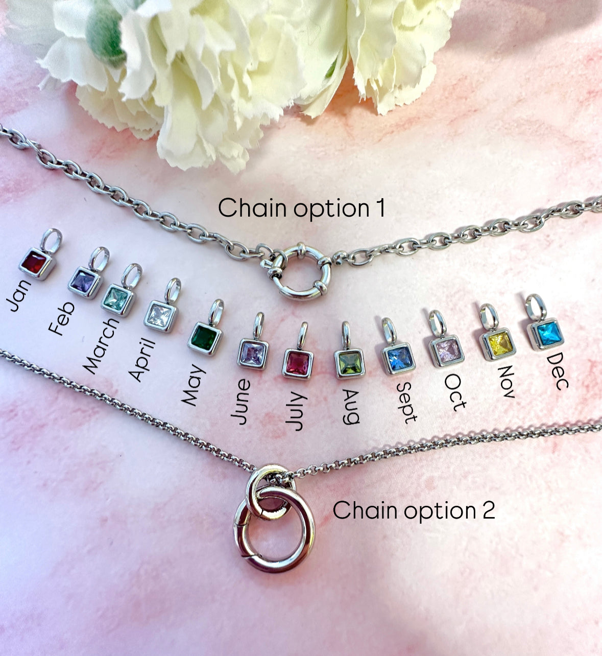 Silver Personalised Birthstone necklace.