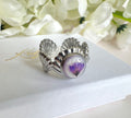 Silver seashell Purple blossom cuff ring.