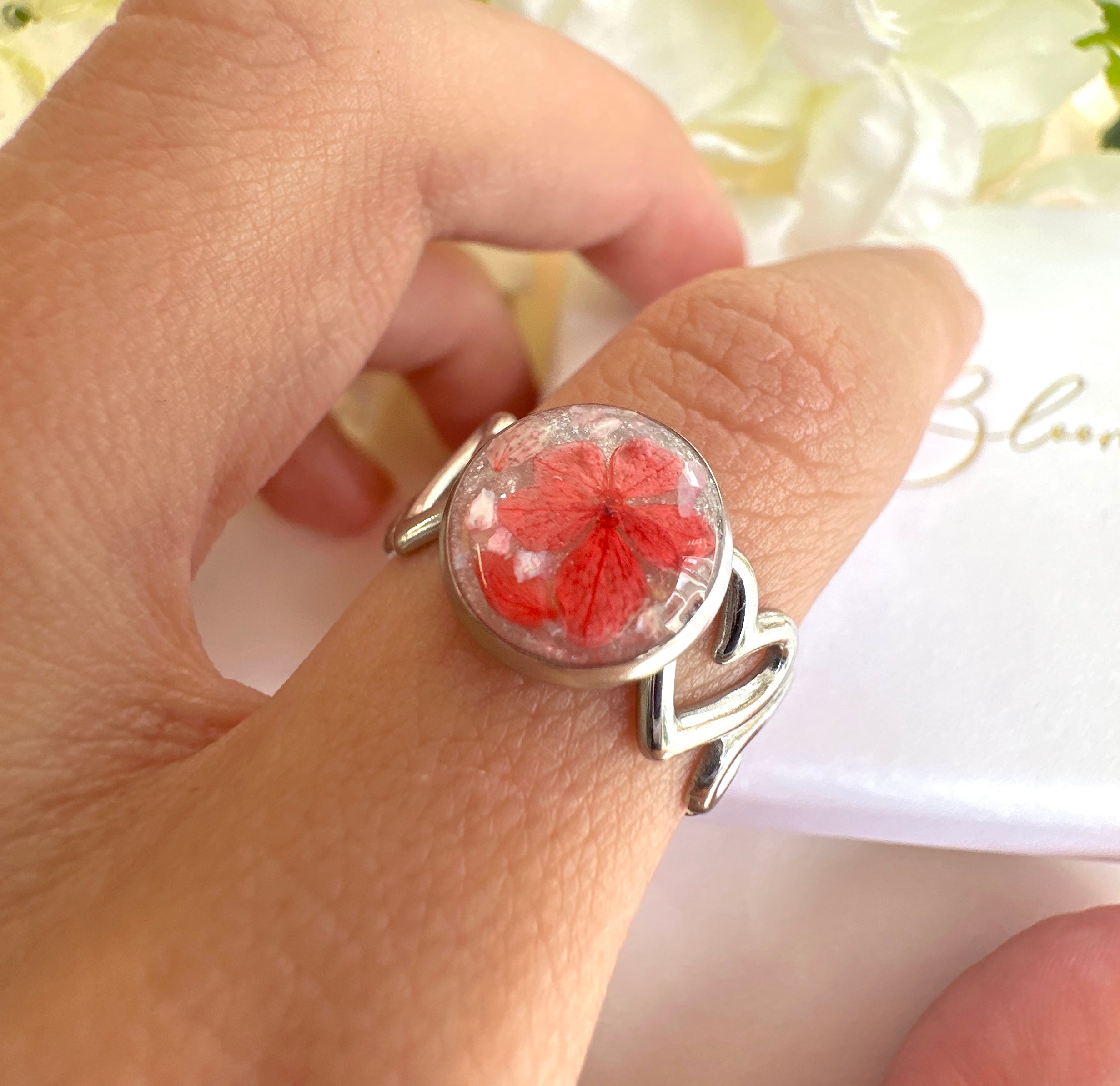 Silver Coral bloom Heart cuff ring.
