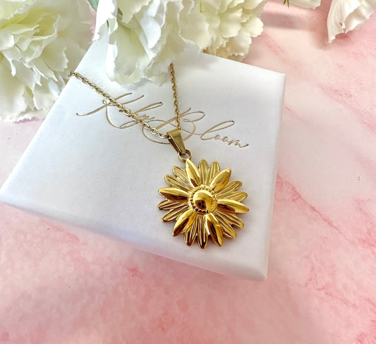 Gold sunflower pendant Necklace.