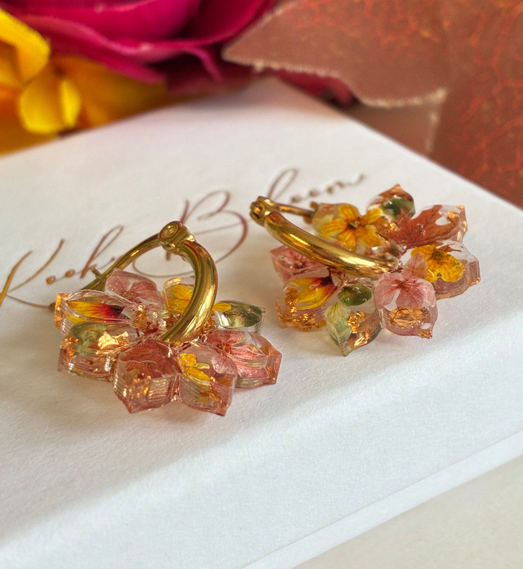 Autumn Sunflower bloom hoop earrings
