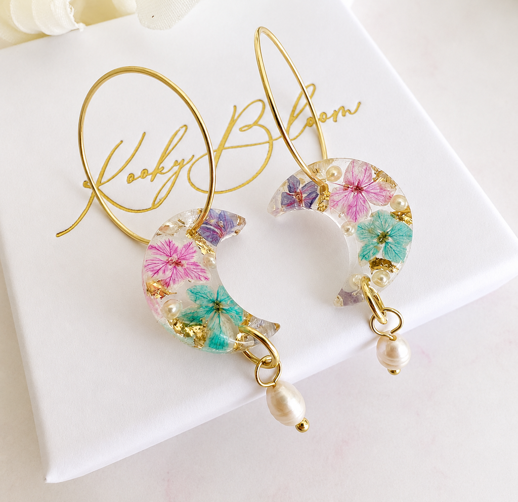 * Limited Edition * Bloom Moon Pearl drop hoop earrings.