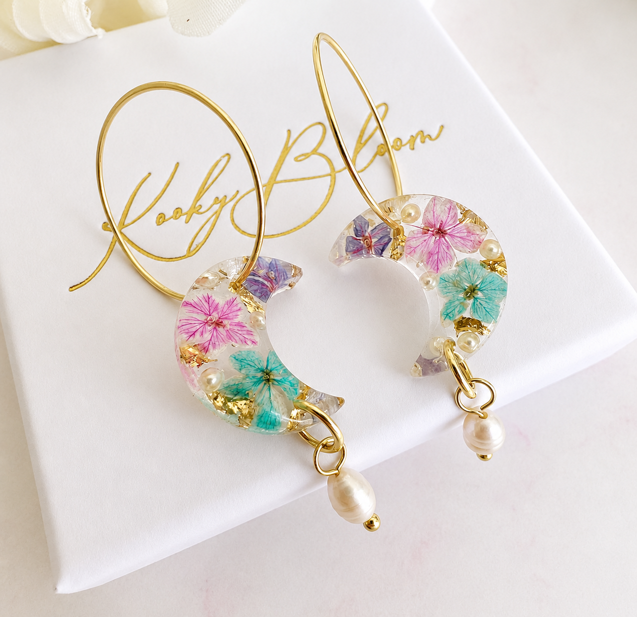 * Limited Edition * Bloom Moon Pearl drop hoop earrings.