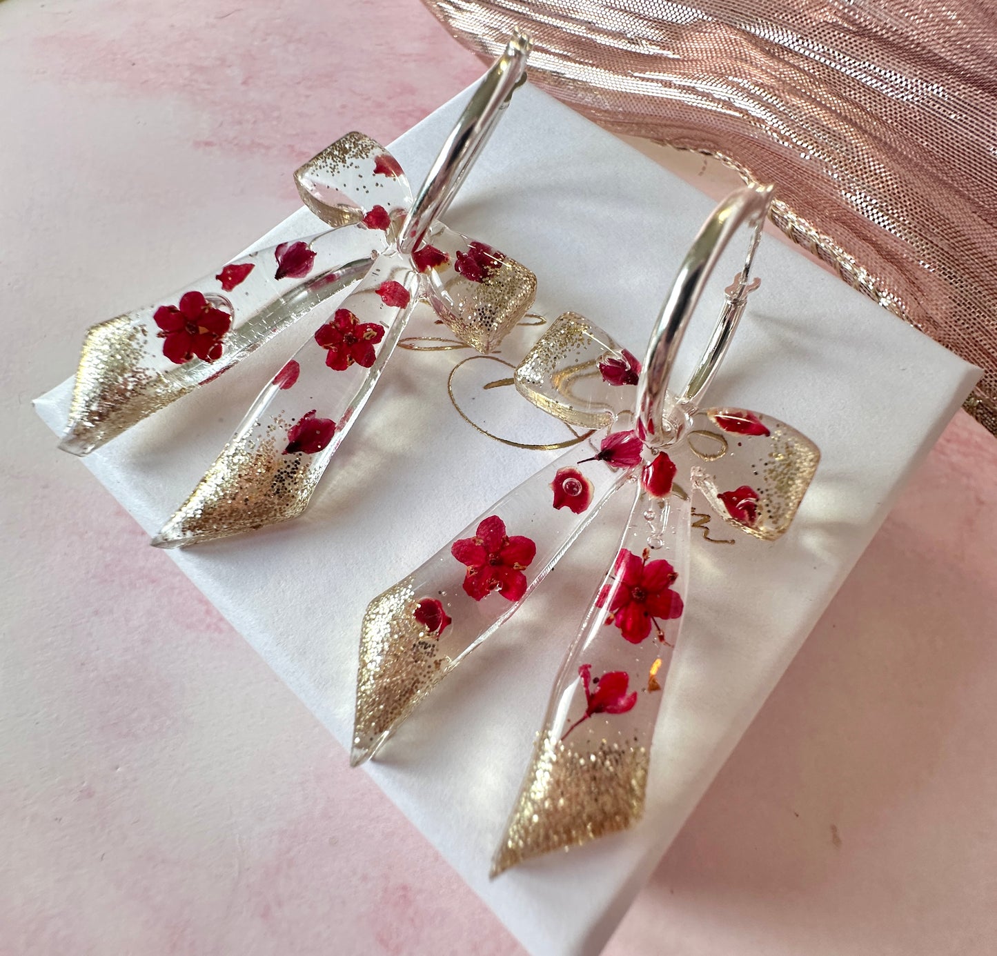 Red festive Flower bow earrings