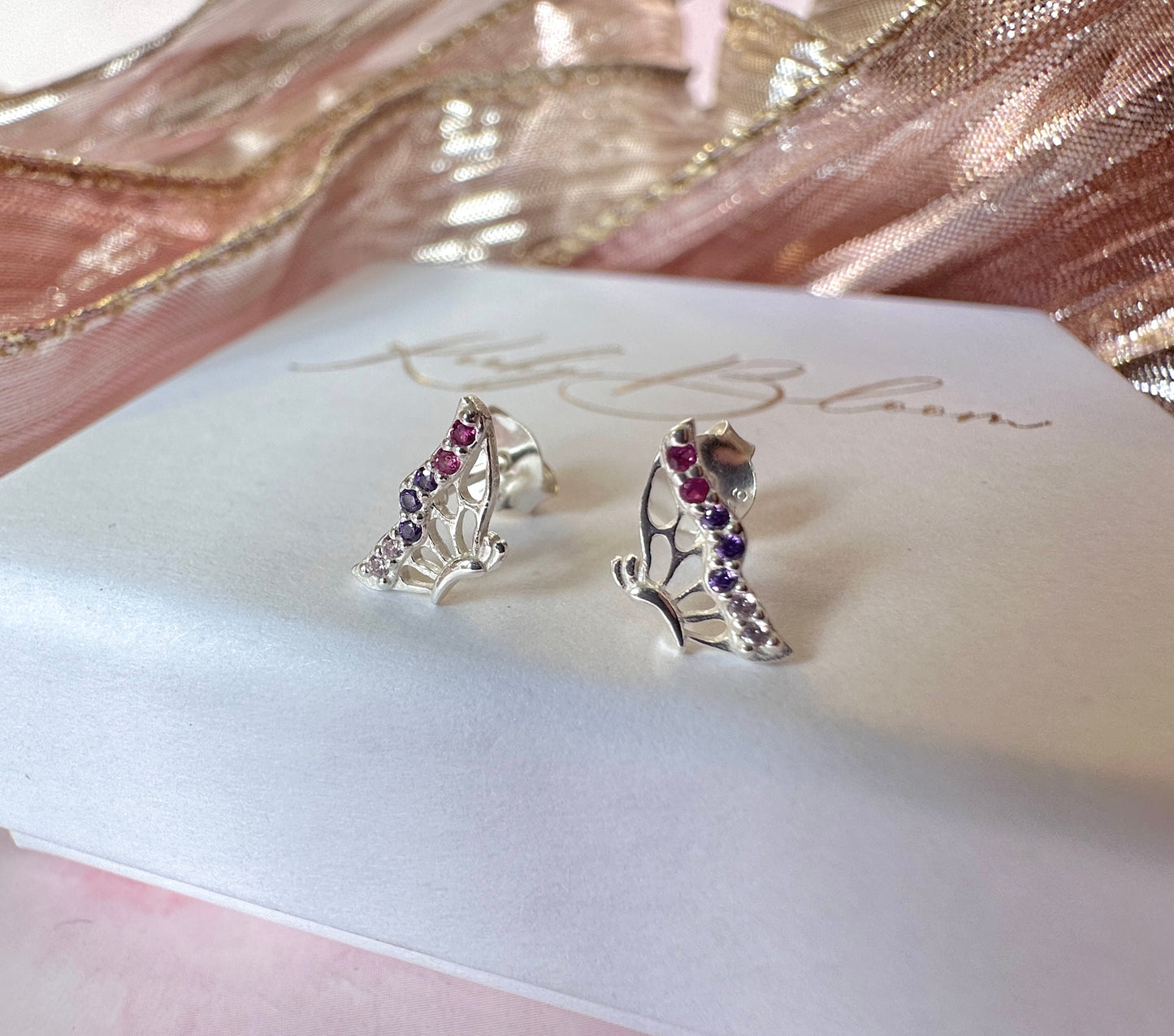 925 sterling silver Butterfly wings stud earrings.