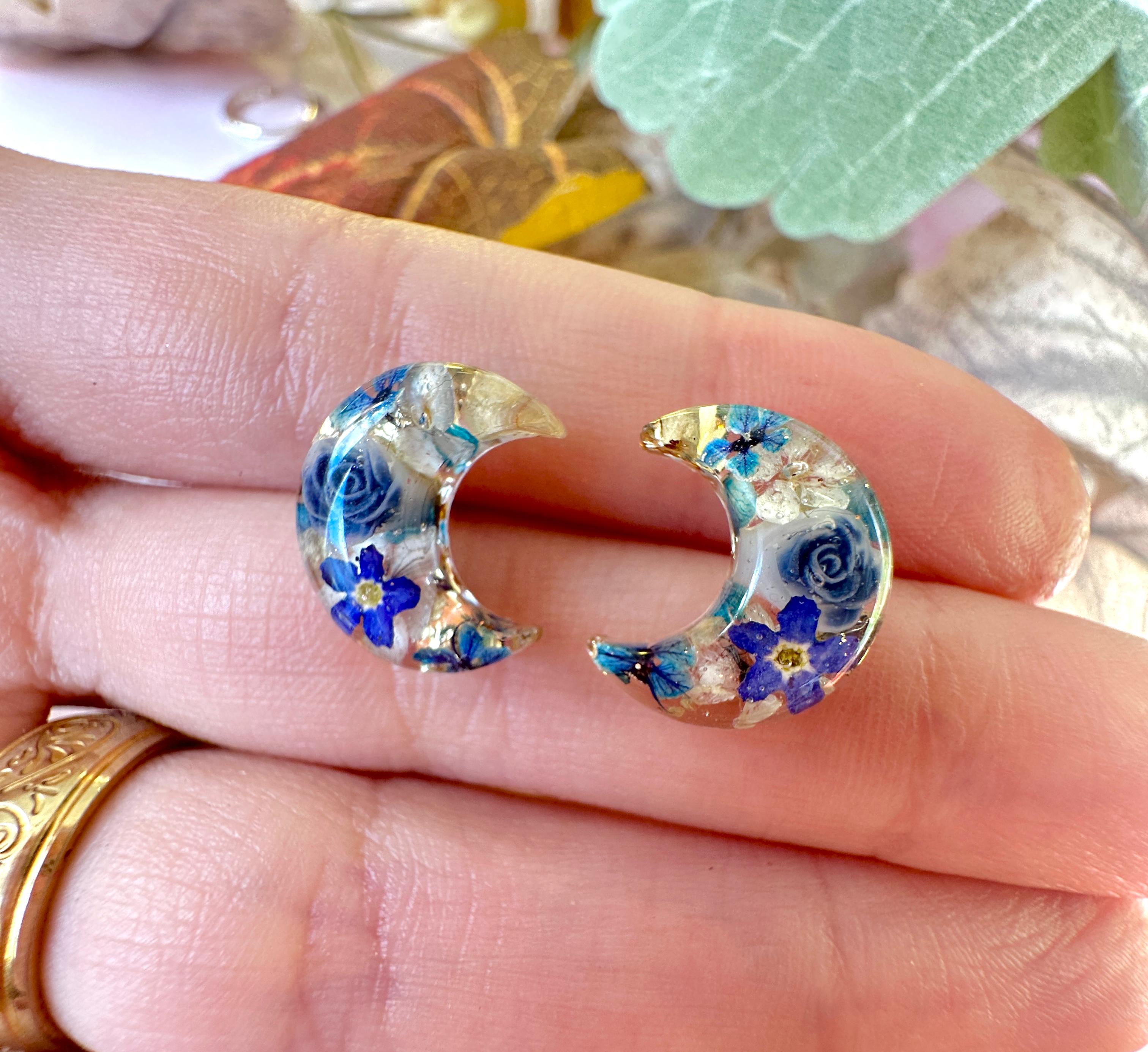 Blue moon Forget me not Sterling silver stud earrings.