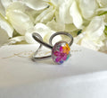 Silver Multicoloured Flower wrap cuff ring.