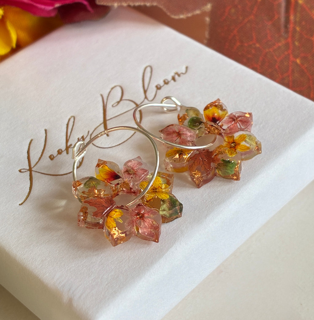 Autumn Sunflower bloom hoop earrings