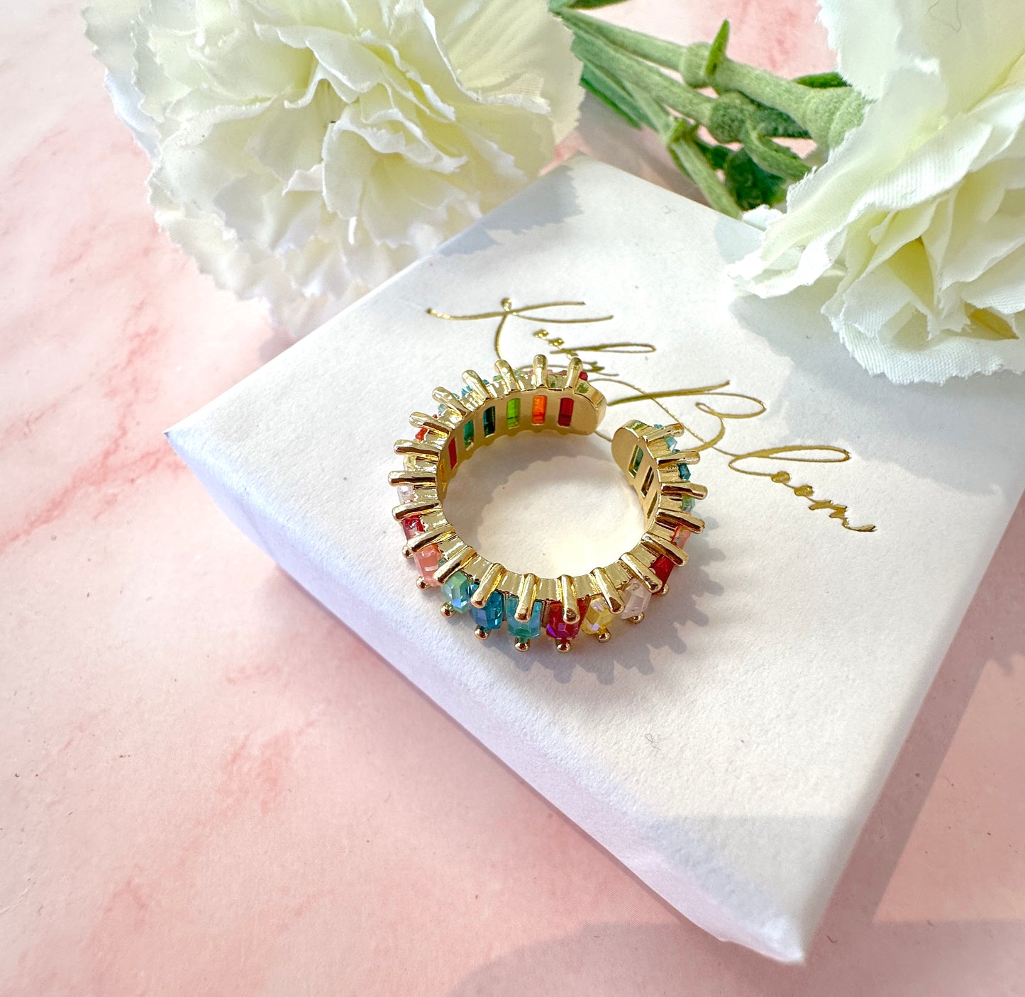 Gold multicoloured rectangle stone Adjustable ring.