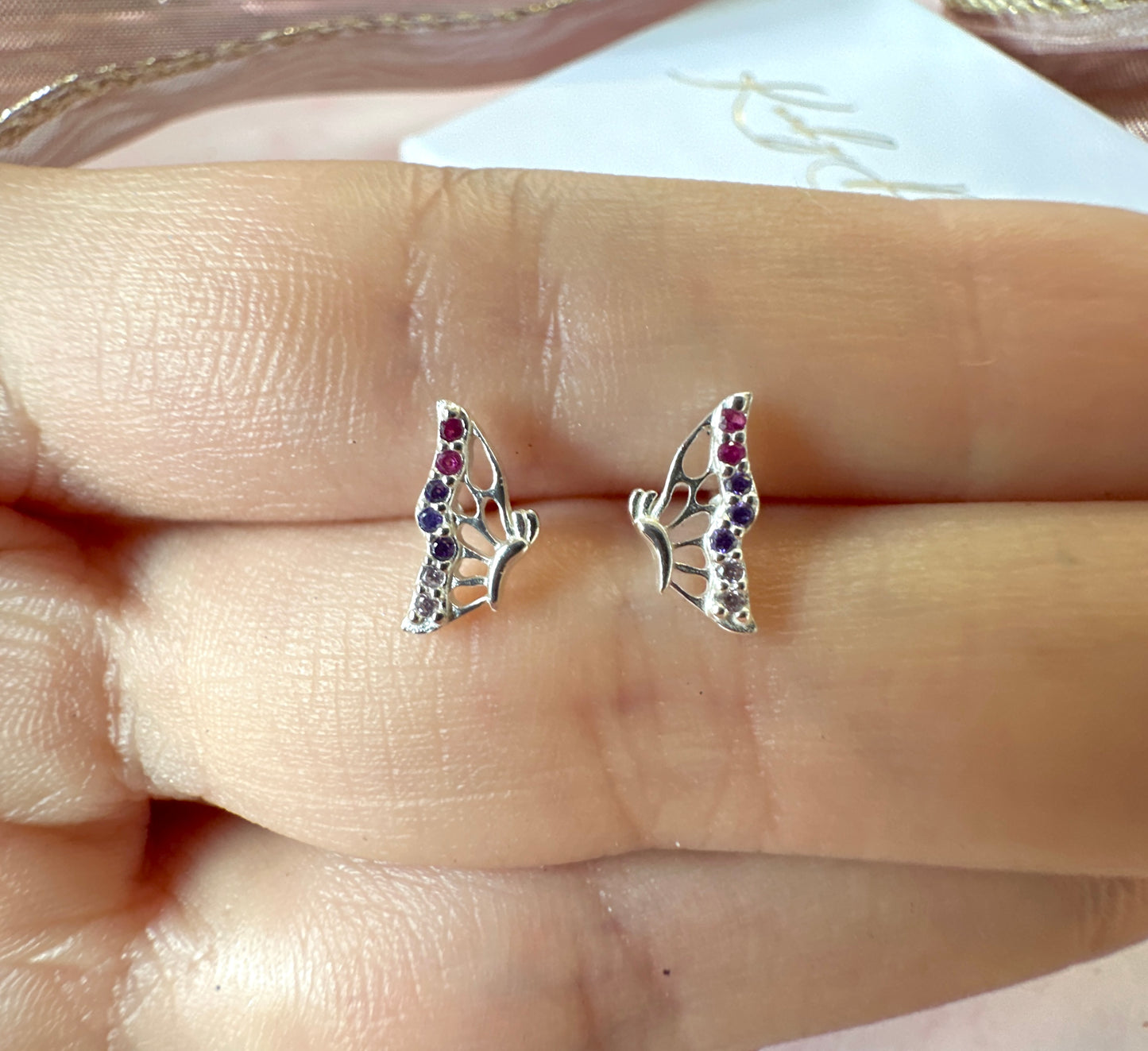 925 sterling silver Butterfly wings stud earrings.