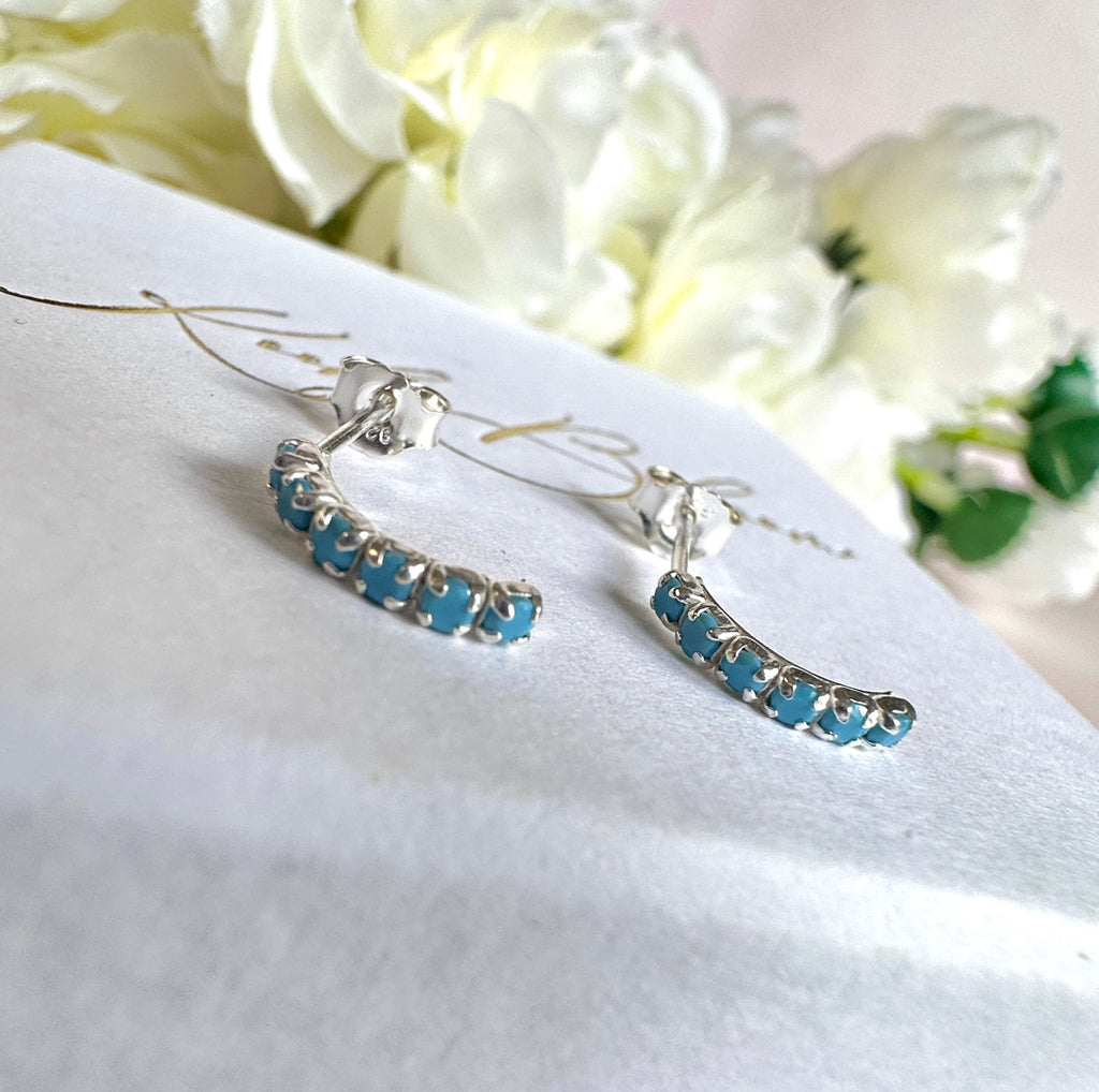 925 Sterling silver Turquoise curved half hoop stud earrings.