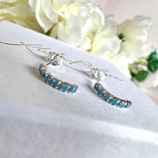 925 Sterling silver Turquoise curved half hoop stud earrings.