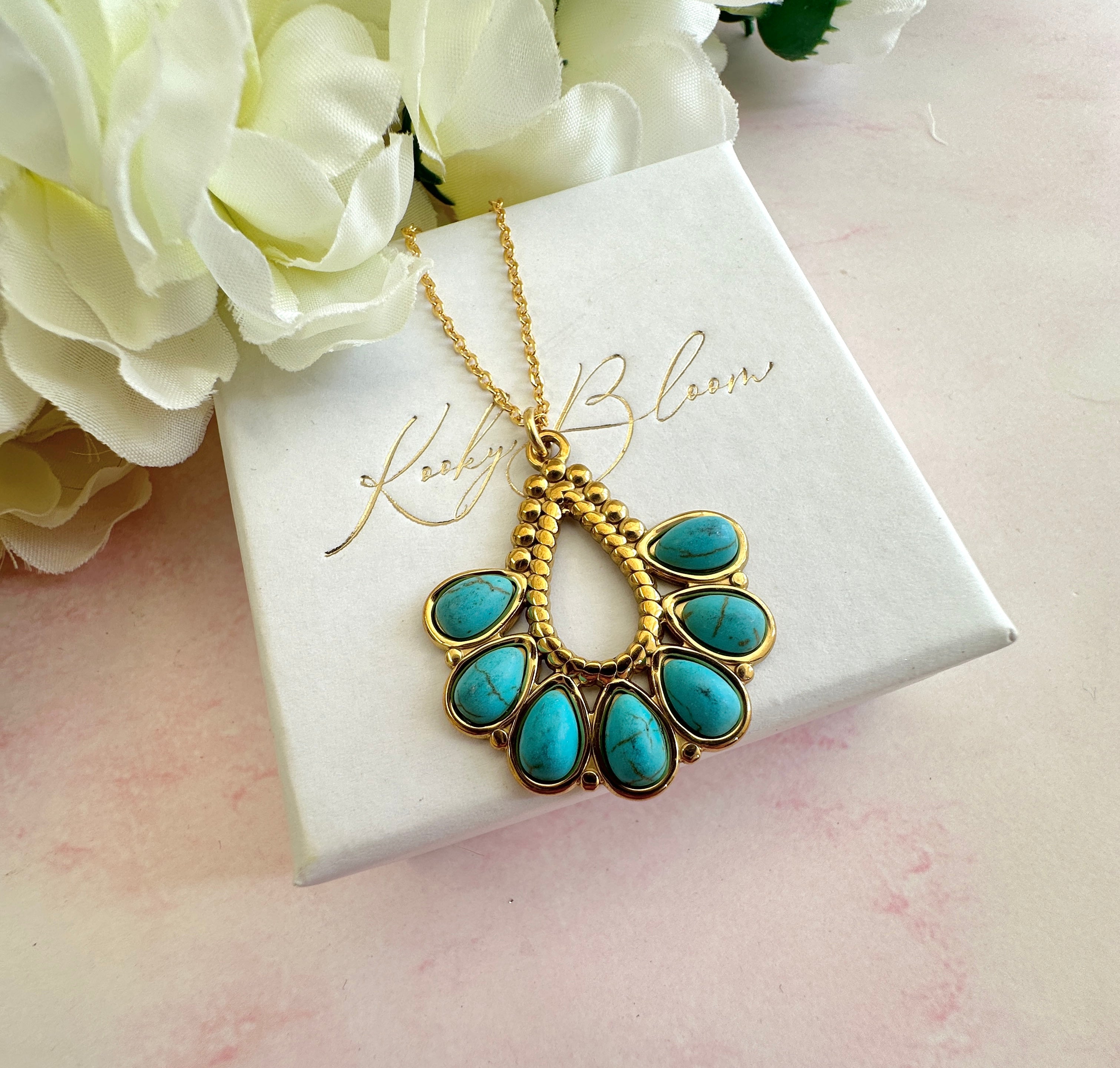 Gold Turquoise Boho necklace.