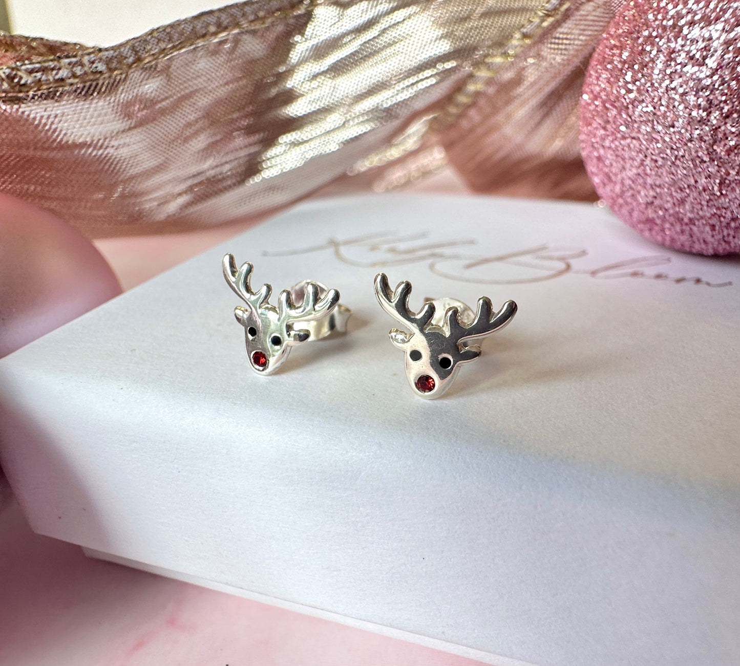 925 Sterling silver Rudolf Reindeer Stud earrings.